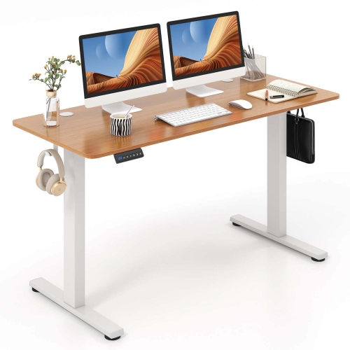 Costway 55" x 24" Electric Standing Desk with 3 Memory Height Settings 2 Hanging Hooks