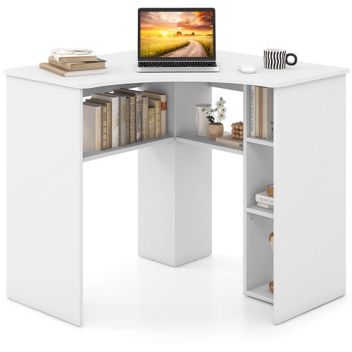 Costway L-Shaped Computer Desk with Storage Shelves Adjustable Shelf for Home Office