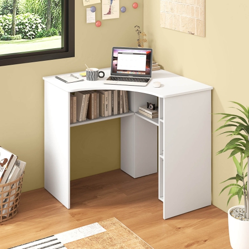 Costway L-Shaped Computer Desk with Storage Shelves Adjustable Shelf for Home Office