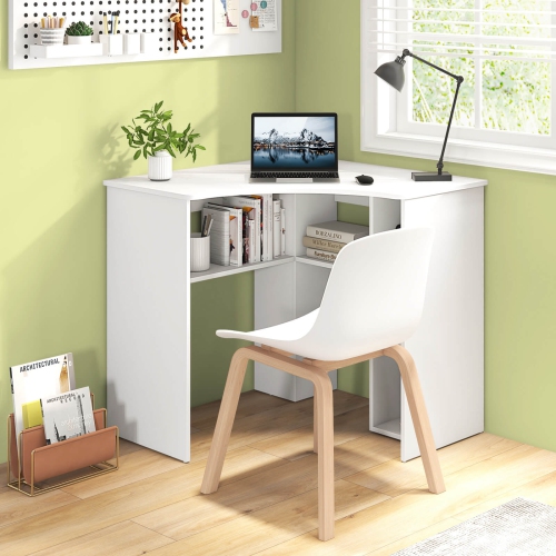 Costway L-Shaped Computer Desk with Storage Shelves Adjustable Shelf for Home Office