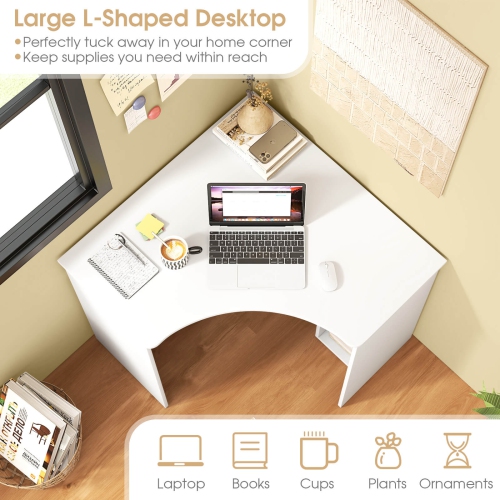 Costway L-Shaped Computer Desk with Storage Shelves Adjustable Shelf for Home Office