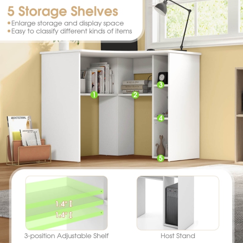 Costway L-Shaped Computer Desk with Storage Shelves Adjustable Shelf for Home Office