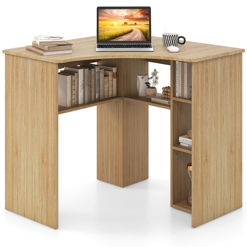 COSTWAY  L-Shaped Computer Desk With Storage Shelves Adjustable Shelf for Home Office