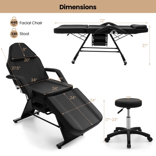 Costway 72" Massage Bed with Hydraulic Stool Adjustable Backrest & Legrest Storage Boxes