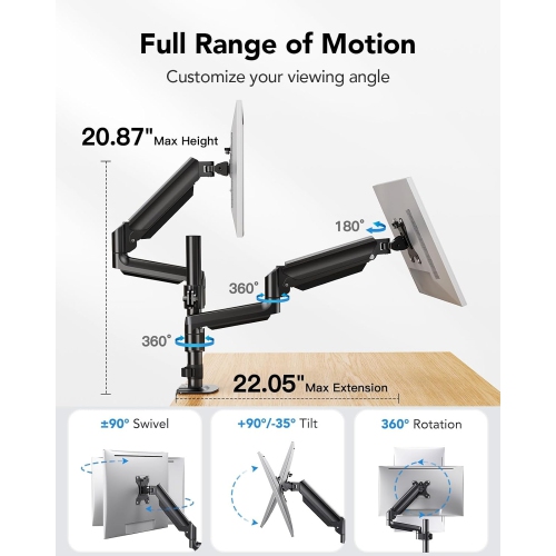 Dual Monitor Mount up to 32 inches Screens, Taller Monitor Stand Hold 19.8lbs, Dual Monitor Arm Desk Mount Easy Adjustable with Tilt, Swivel,