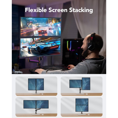 Dual Monitor Mount up to 32 inches Screens, Taller Monitor Stand Hold 19.8lbs, Dual Monitor Arm Desk Mount Easy Adjustable with Tilt, Swivel,