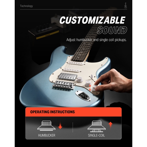 Donner DST-152 Full-Size ST Electric Guitar Kit with Amplifier 39-inch Coil Split HSS Pickup Beginner Set