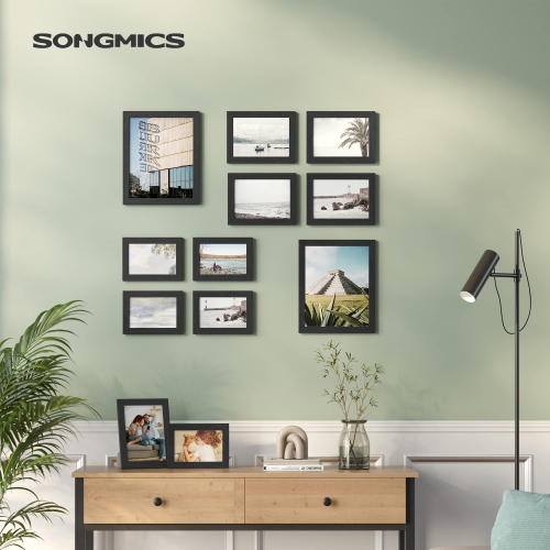 SONGMICS Collage Picture Frames, Set of 10 Photo Frames, Collage Frames, Clear Glass Front, Ink Black URPF10B