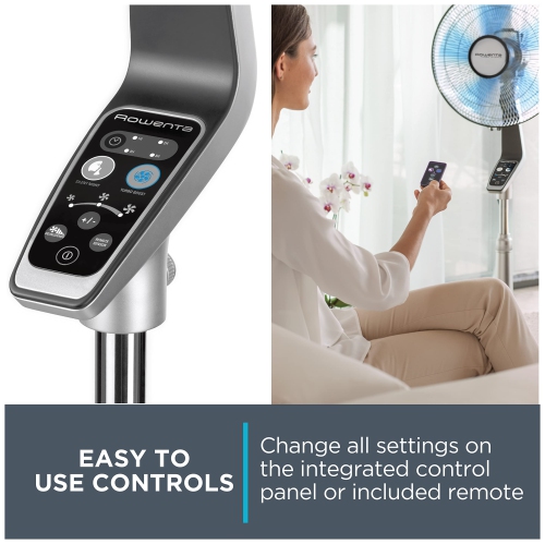 Rowenta VU5670 Turbo silence Stand Fan Oscillating Fan with Remote Control, Standing Fan, 5-speed, Silver