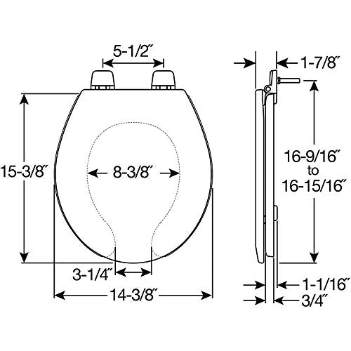 Le siège de toilette avant ouvert BEMIS 550TTT 000 ne se desserre jamais et offre le parfait ajustement, rond, bois émaillé durable, W.
