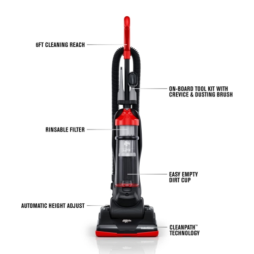 Dirt Devil Endura Lite Bagless Vacuum Cleaner, Small Upright for Carpet and Hard Floor, Lightweight, UD20121, Red
