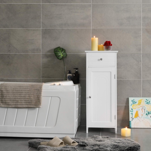 VASAGLE Bathroom Floor Cabinet Wooden Storage Organizer Unit with Drawer and Shelf White UBBC48WT