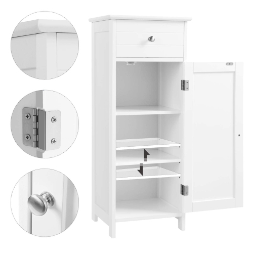 VASAGLE Bathroom Floor Cabinet Wooden Storage Organizer Unit with Drawer and Shelf White UBBC48WT