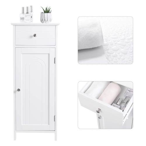 VASAGLE Bathroom Floor Cabinet Wooden Storage Organizer Unit with Drawer and Shelf White UBBC48WT