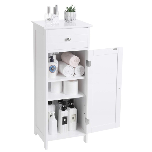 VASAGLE Bathroom Floor Cabinet Wooden Storage Organizer Unit with Drawer and Shelf White UBBC48WT