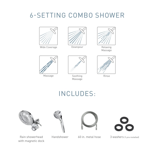 Moen 26009 Engage Magnetix 2.5 GPM Handheld/Rain Shower Head 2-in-1 Combo Featuring Magnetic Docking System, Pack of 1..