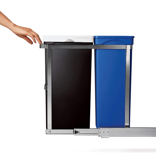 simplehuman 35 Liter / 9.3 Gallon Dual Compartment Under Counter Kitchen Cabinet Pull-Out Recycling Bin and Trash Can,..