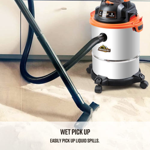 Armor All VO408S 0901 4 Gallon Wet/Dry Vac 3.0 Peak HP Shop Vacuum with 3 Nozzles and 1 Brush, Stainless Steel Tank, O..