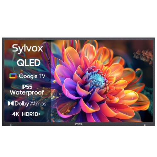 SYLVOX Outdoor TV, 43'' QLED Smart TV, IP55 Waterproof, Dolby Atmos HDR 10, Voice Remote,1000nits Weatherproof Television, Chromecast Built-in for Pa