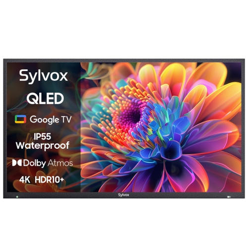 SYLVOX Outdoor TV, 75'' QLED Smart TV, IP55 Waterproof, Dolby Atmos HDR 10, Voice Remote,1000nits Weatherproof Television, Chromecast Built-in for Pa