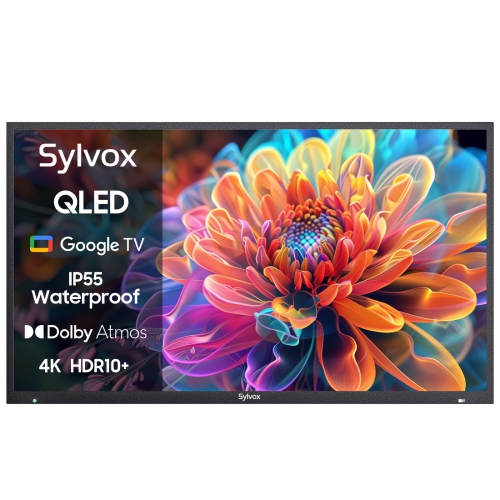 SYLVOX Outdoor TV, 55'' QLED Smart TV, IP55 Waterproof, Dolby Atmos HDR 10, Voice Remote,1000nits Weatherproof Television, Chromecast Built-in for Pa