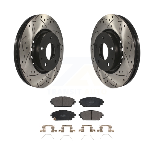 TRANSIT AUTO  Front Coated Drilled Slotted Disc Brake Rotors Semi-Metallic Pad Kit for 2022 Mazda 3 Fwd Kdf-101160