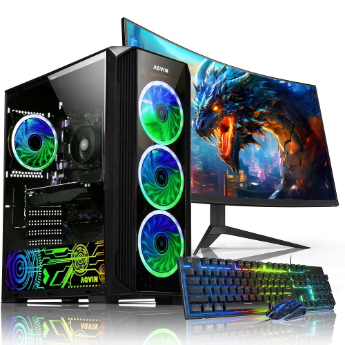 AQVIN ZForce Gaming PC | NVIDIA GeForce RTX 3050 6GB | AMD Ryzen 7 Processor | 16GB DDR4 RAM | 1TB SSD | Windows 11 Pro | 27-inch Curved Gaming