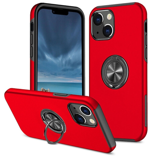 [CS] Hybrid Magnetic Kickstand Invisible Ring Case Cover for iPhone 15 Plus, Red
