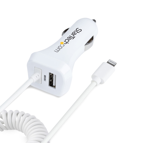 Startech Lightning Car Charger with Coiled Cable - White