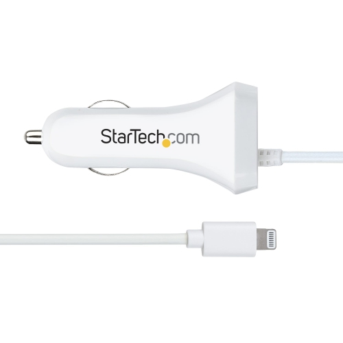 Startech Lightning Car Charger with Coiled Cable - White