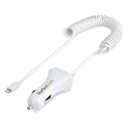 Startech Lightning Car Charger with Coiled Cable - White