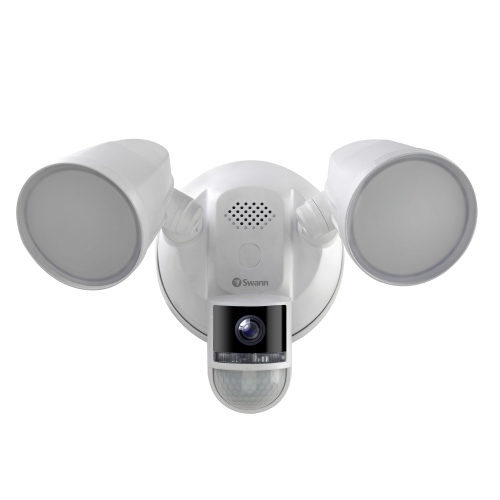 Caméra de surveillance à projecteur d'illumination Wi-Fi 4K de Swann avec audio et compatibilité avec Alexa d'Amazon/Assistant Google - Blanc