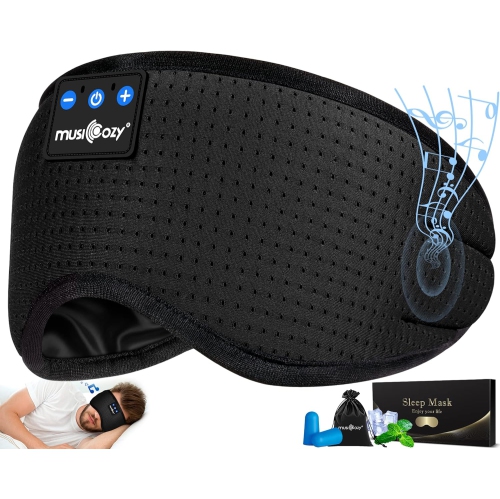 Bluetooth 5.2 Sleep Headphones, Breathable 3D Wireless Eye Mask, Earbuds for Side Sleepers, Office, Air Travel - Cool Tech Gadgets, Unique Gifts (Matte Black)