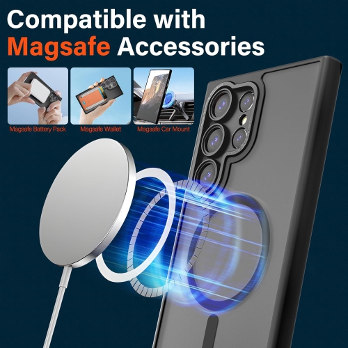 XCRS – Étui givré pour Galaxy S24 Ultra de Samsung avec MagSafe mat, protection complète pour objectif d’appareil photo, étui rigide magnétique mince