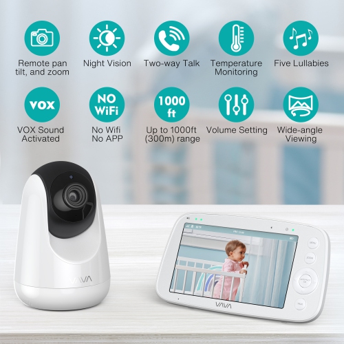 VAVA 5.5" 1080P HD Video Baby Monitor, Night Vision, Zoom/Pan/Tilt & 2-Way Audio