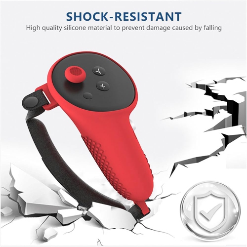 navor 7 in 1 Silicone Protective Case Cover Set for Meta Quest 3 VR Accessories Headset Controller Shell, Eyes, Face, Grip Button & Lens Cover-Red