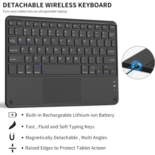 Keyboard Case for iPad Air 11 Inch M2 2024, Air 5th Gen 2022/4th Gen - Pencil Holder, Touchpad, Detachable Bluetooth Keyboard, Black