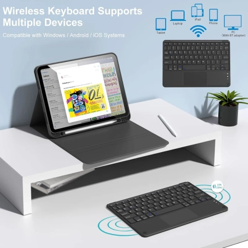 Keyboard Case for iPad Air 11 Inch M2 2024, Air 5th Gen 2022/4th Gen - Pencil Holder, Touchpad, Detachable Bluetooth Keyboard, Black