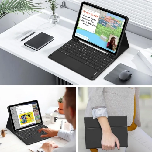 Keyboard Case for iPad Air 11 Inch M2 2024, Air 5th Gen 2022/4th Gen - Pencil Holder, Touchpad, Detachable Bluetooth Keyboard, Black