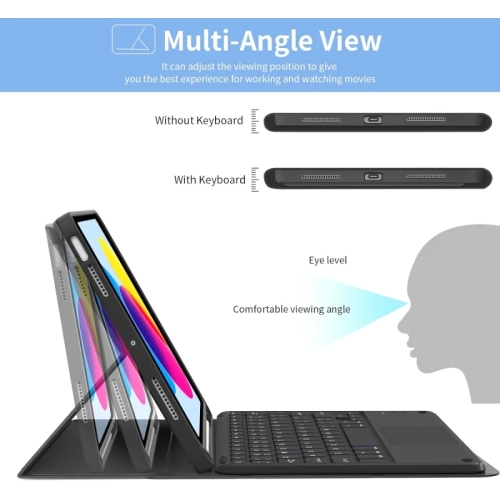 Keyboard Case for iPad Air 11 Inch M2 2024, Air 5th Gen 2022/4th Gen - Pencil Holder, Touchpad, Detachable Bluetooth Keyboard, Black
