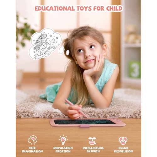 LCD Writing Board for Kids,10 inch Doodle Board Drawing Pad Tablet with Lock Function, Portable Learning Toy Gift for 3-8 Years Old Boys Girls, Pink