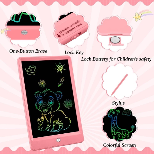 LCD Writing Tablet with Stylus, 8.5in Erasable Toddlers Doodle Board, Kids Toys Drawing Pad for Kids, Christmas Birthday Gift for 3-8 Girls Boys Pink