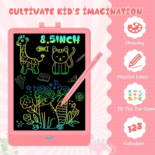 LCD Writing Tablet with Stylus, 8.5in Erasable Toddlers Doodle Board, Kids Toys Drawing Pad for Kids, Christmas Birthday Gift for 3-8 Girls Boys Pink