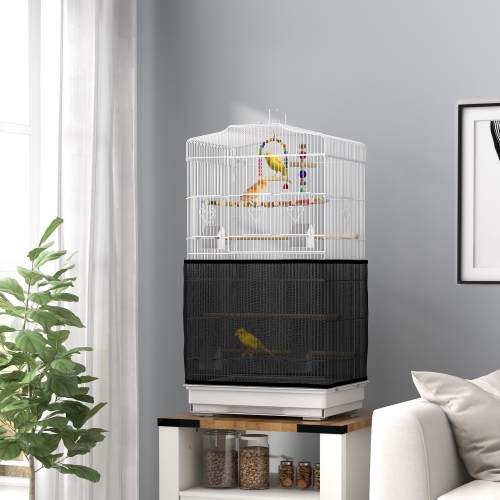 PawHut 36" Bird Cage for Finches, Canaries Budgies, Parrot Cage with Accessories, Handle, Mesh Cover, Tray, White