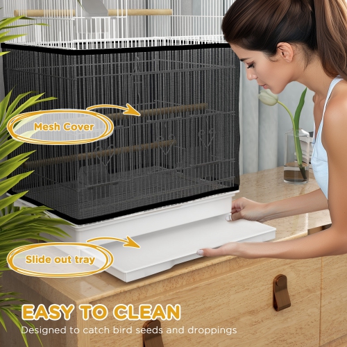 PawHut 36" Bird Cage for Finches, Canaries Budgies, Parrot Cage with Accessories, Handle, Mesh Cover, Tray, White