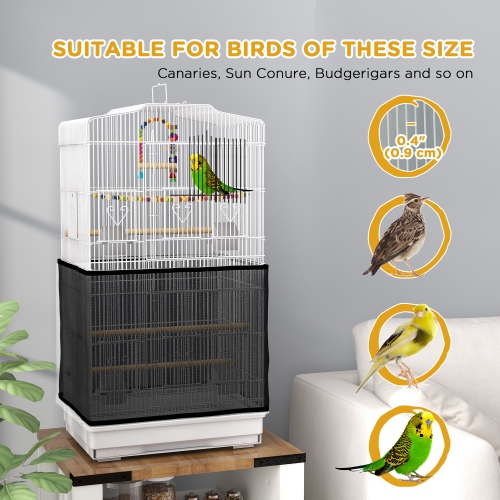 PawHut 36" Bird Cage for Finches, Canaries Budgies, Parrot Cage with Accessories, Handle, Mesh Cover, Tray, White