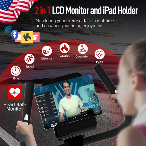 Vélo stationnaire magnétique avec Bluetooth de HARISON, vélo vertical avec moniteur ACL, vélos stationnaires pour capacité 350&nbsp;lb à domicile