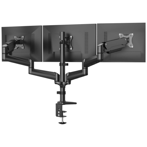 Triple Monitor Mount for 17 to 32 inch Screens, Gas Spring Adjustment Triple Monitor Stand with Swivel, Tilt, Rotation, Clamp & Grommet Kit, Black