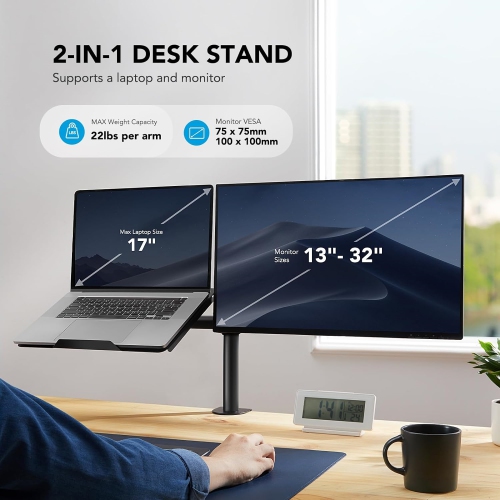 Laptop Monitor Mount, Single Monitor Desk Mount Holds 13-32 inch Computer Screen, Laptop Notebook Desk Mount Stand Fits Up to 17 inch, Fully