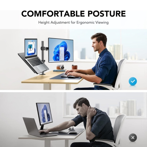 Laptop Monitor Mount, Single Monitor Desk Mount Holds 13-32 inch Computer Screen, Laptop Notebook Desk Mount Stand Fits Up to 17 inch, Fully